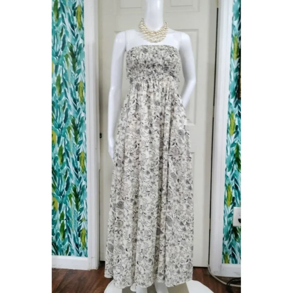 ASTR the Label Floral Print Maxi Linen Dress With Smocked Bodice Back Tie S - Picture 11 of 11